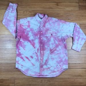 Ralph Lauren Button Down Cotton Pink Tie Dye Large